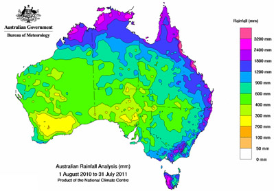 Rainfall over a 12 month period in Australia