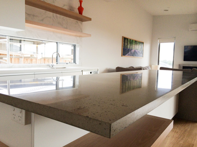 A polished concrete benchtop