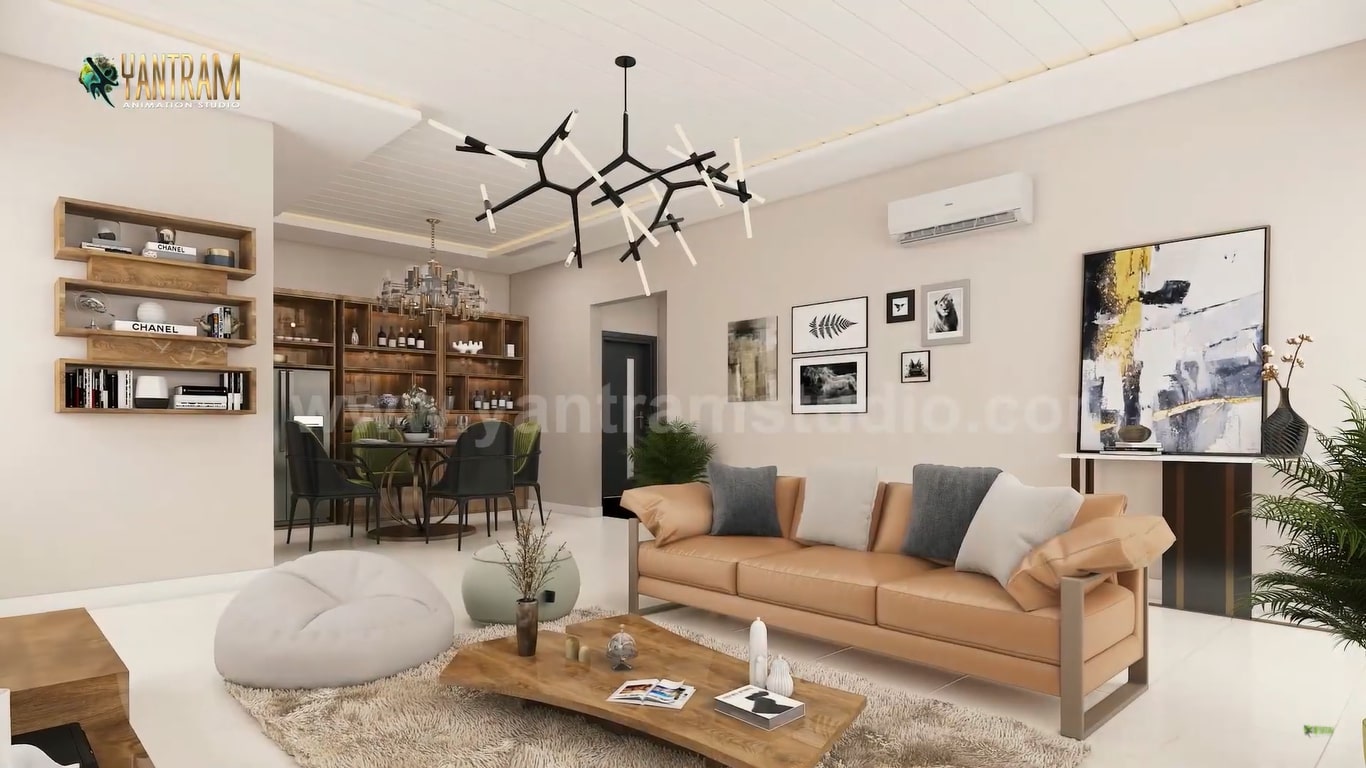 3d interior rendering of Luxurious Livingroom and Master Bedroom by Yantram 3D interior design firms, Meridian, Idaho