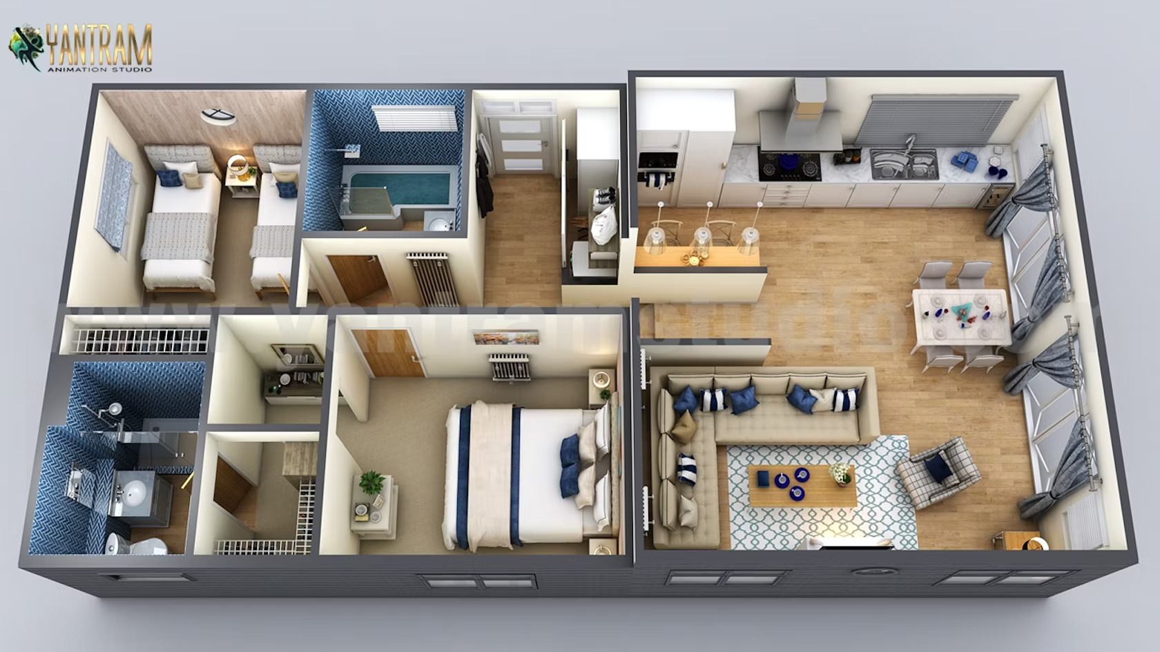 3D Floor Plan Rendering of Small Home in Meridian, Idaho by Yantram 3D Architectural Rendering Studio