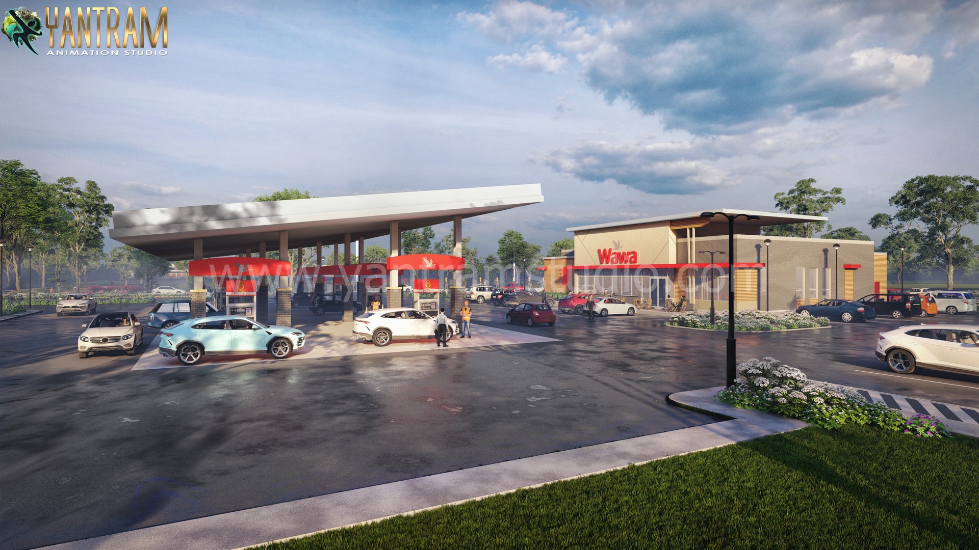 3D Exterior Rendering Services for an Innovative Gas-station in Orlando, Florida by Yantram 3D Architectural Design Studio