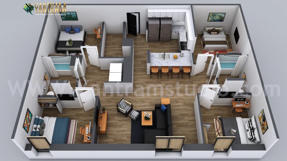 3D Floor Plan Services for a Visionary House in Indianapolis, by Yantram 3D Architectural Rendering Studio