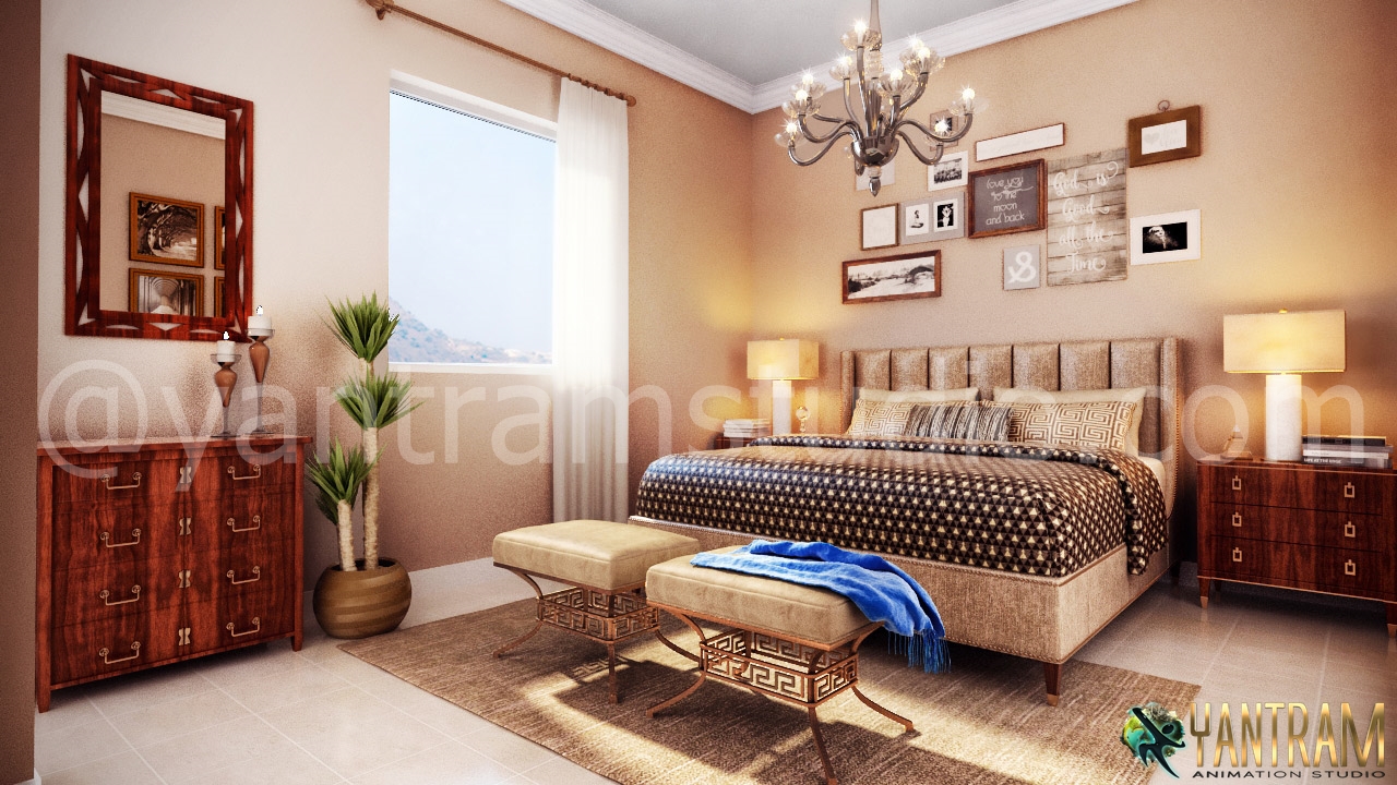 Architectural Interior Rendering of classic bedroom in Denton, Texas by Yantram 3D Architectural Rendering Studio