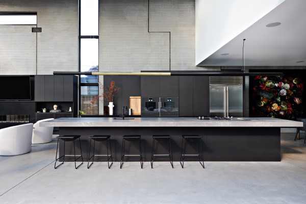 Caesarstone Mineral Rugged Concrete and Jet Black. Design Joe Snell Cabinetry Freedom Kitchens